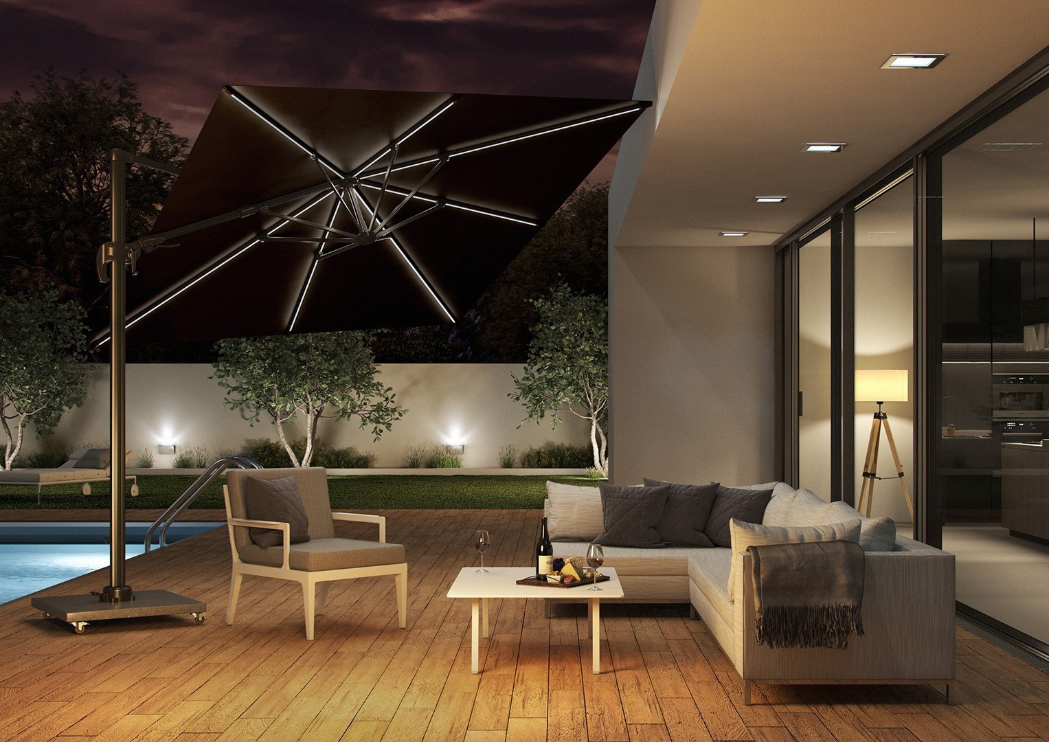 Дизайнерская уличная мебель с зонтом со светодиодной подсветкой
